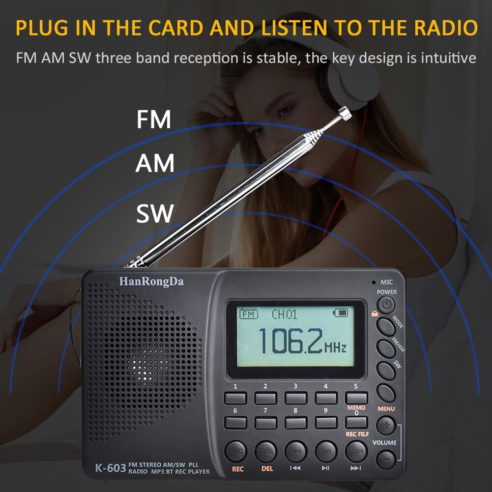 Kannettava digitaalinen radio lcd-näyttö fm am sw radio bluetoothilla 5.0 kaiutinta usb rec äänitallennin tf-kortti  mp3 soitin
