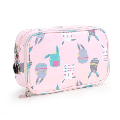 Novo à prova dwaterproof água saco de maquiagem portátil dupla camada de alta capacidade viagem cosméticos organizador sacos de higiene pessoal feminino kit para toalete: Light pink rabbit