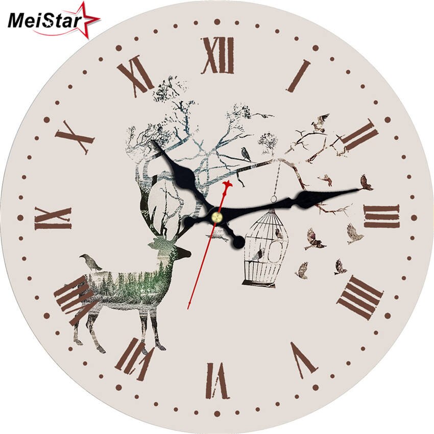 12 &quot;Vintage Schattige Staren Koe Klok Koe En Sheer Blijven Op De Boerderij Mooie Houten Wall Clock Voor Living kamer Slaapkamer Thuis: 17703 / 6 inch ( 15 cm )