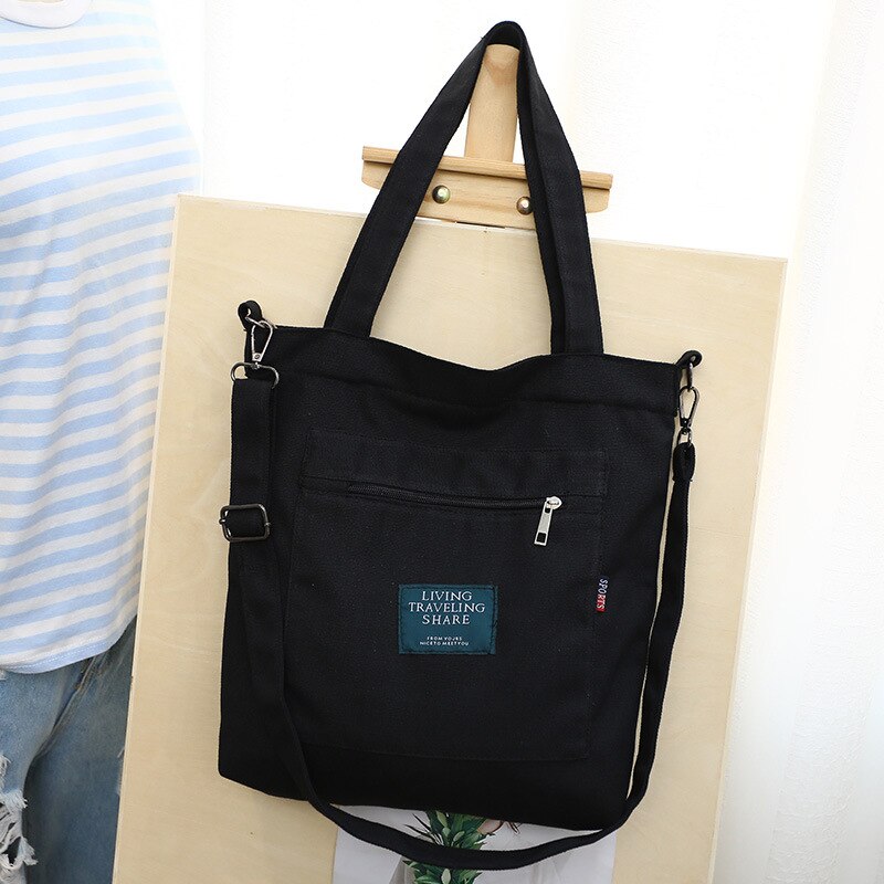 Sac à épaule toile souple pour femmes, sacoche à lettre souple pour étudiantes, sacs d'école pour filles,: Black