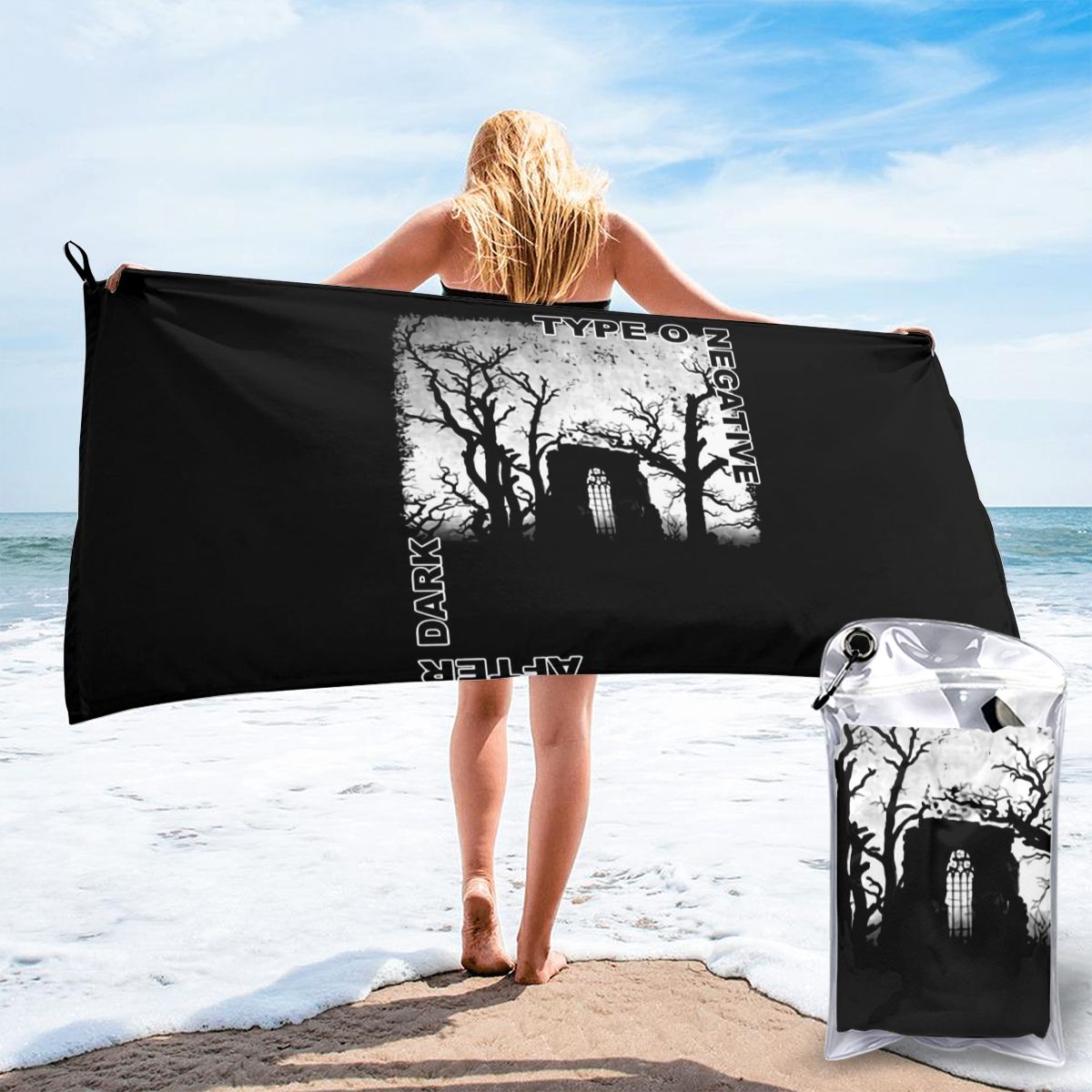 Banda de Metal negra V1 para Fitness, informal para Fitness, novedad, toalla de playa: 140 x 70cm