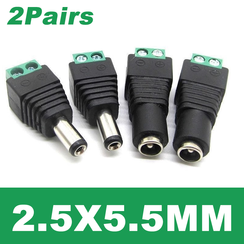 4 Uds 12V DC conector de alimentación Jack macho hembra enchufe barril 2,1mm * 5,5mm adaptador de enchufe CC 2,5mm: Gris oscuro