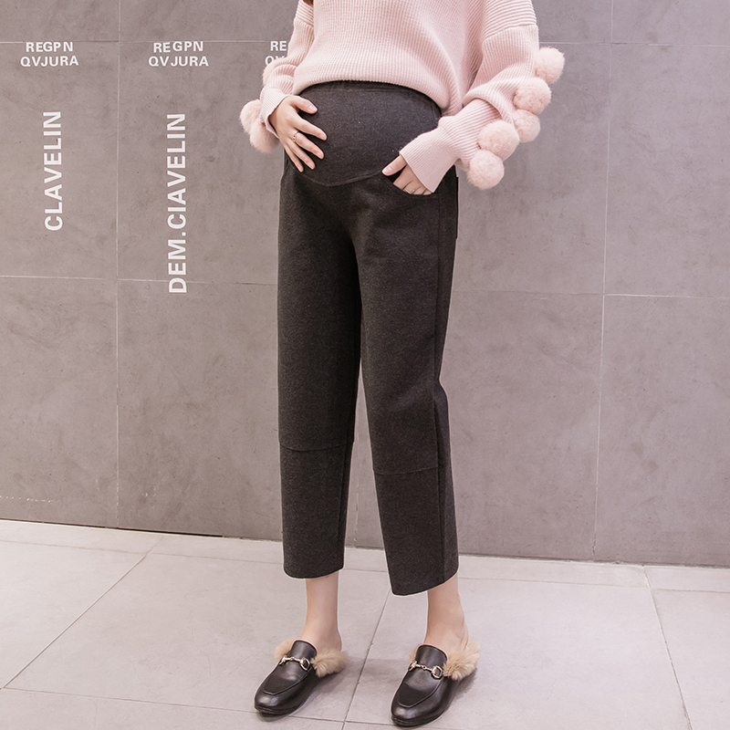 2022 schwangere frauen bauch hosen sommer schwarz elegante mutterschaft formale hosen Knöchel-länge schwangerschaft arbeit kleidung mit taschen: dunkel grau / L