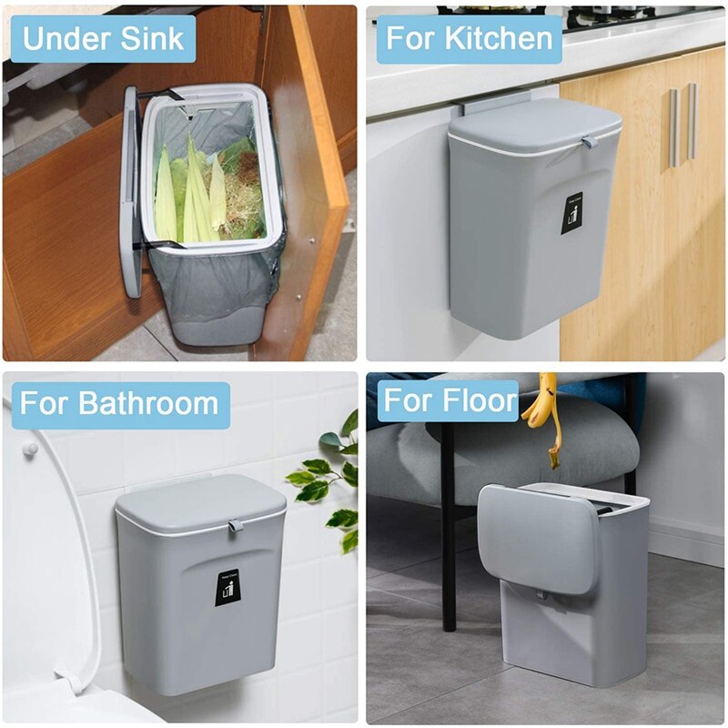 Kitchen Compost Bin for Counter Top or Under Sink, Hanging Small Trash Can with Lid,Mountable Indoor Compost Bucket