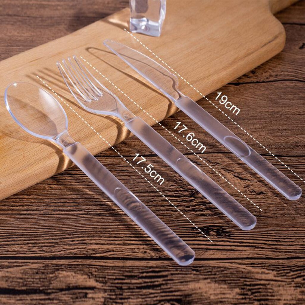 100x Disposable Transparent Plastic Serving Utensils Durable Washable Reusable Parties Events