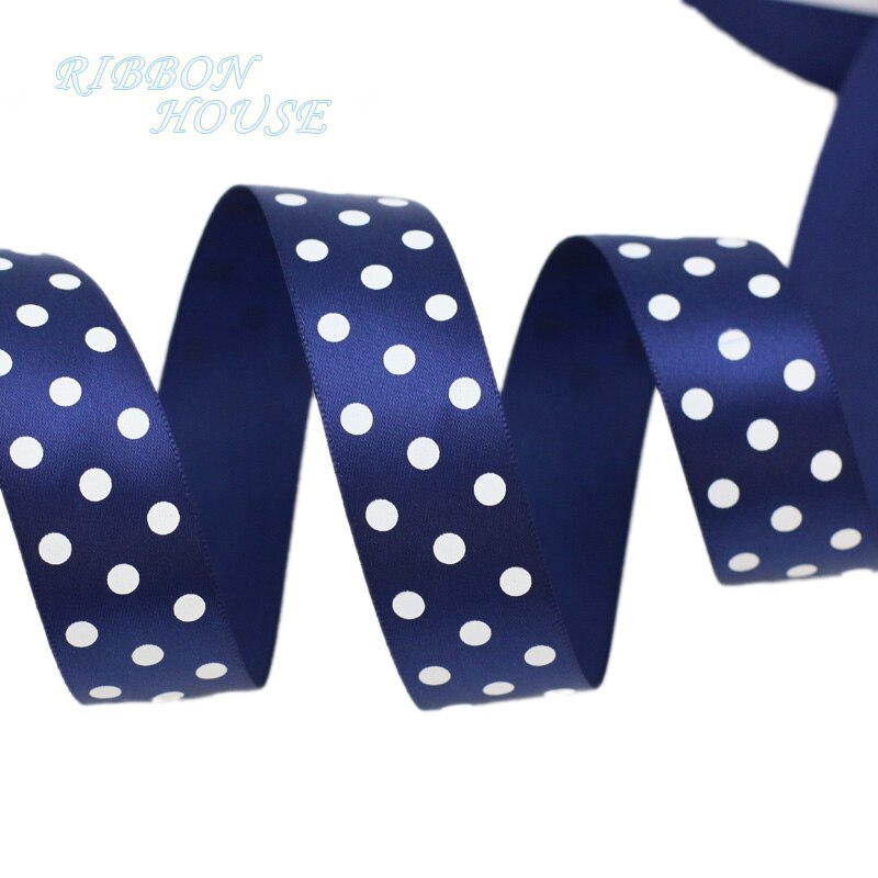 2Meters/Lot 25mm Polka Dot Printed Satin Ribbons DIY Crafts Handmade Material Party Box Decoration Ribbon: Dark Blue