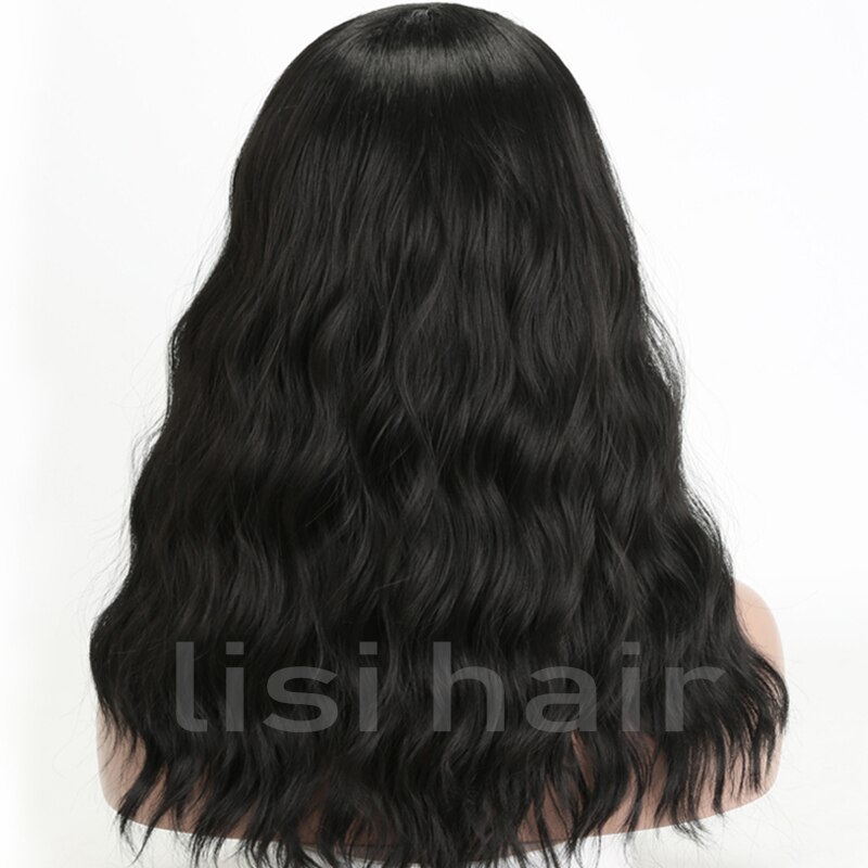 LISI, peluca frontal de encaje sintético ondulado largo de color negro puro para mujeres, cabello clásico de 26 pulgadas