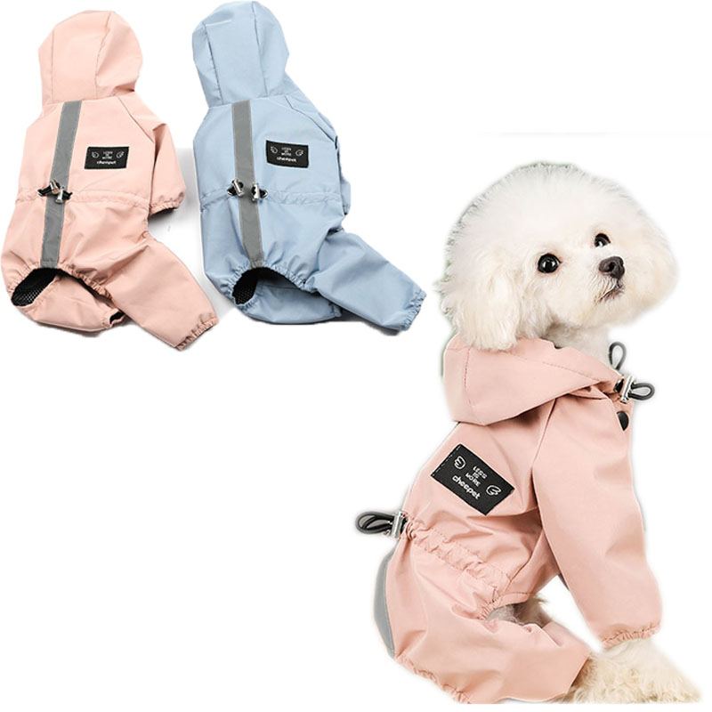 Hund regnfrakke med reflekterende ,100%  polyester regnfrakke til små hunde s -3xl, vandtæt jumpsuit kostume, lyserødblå hættejakke