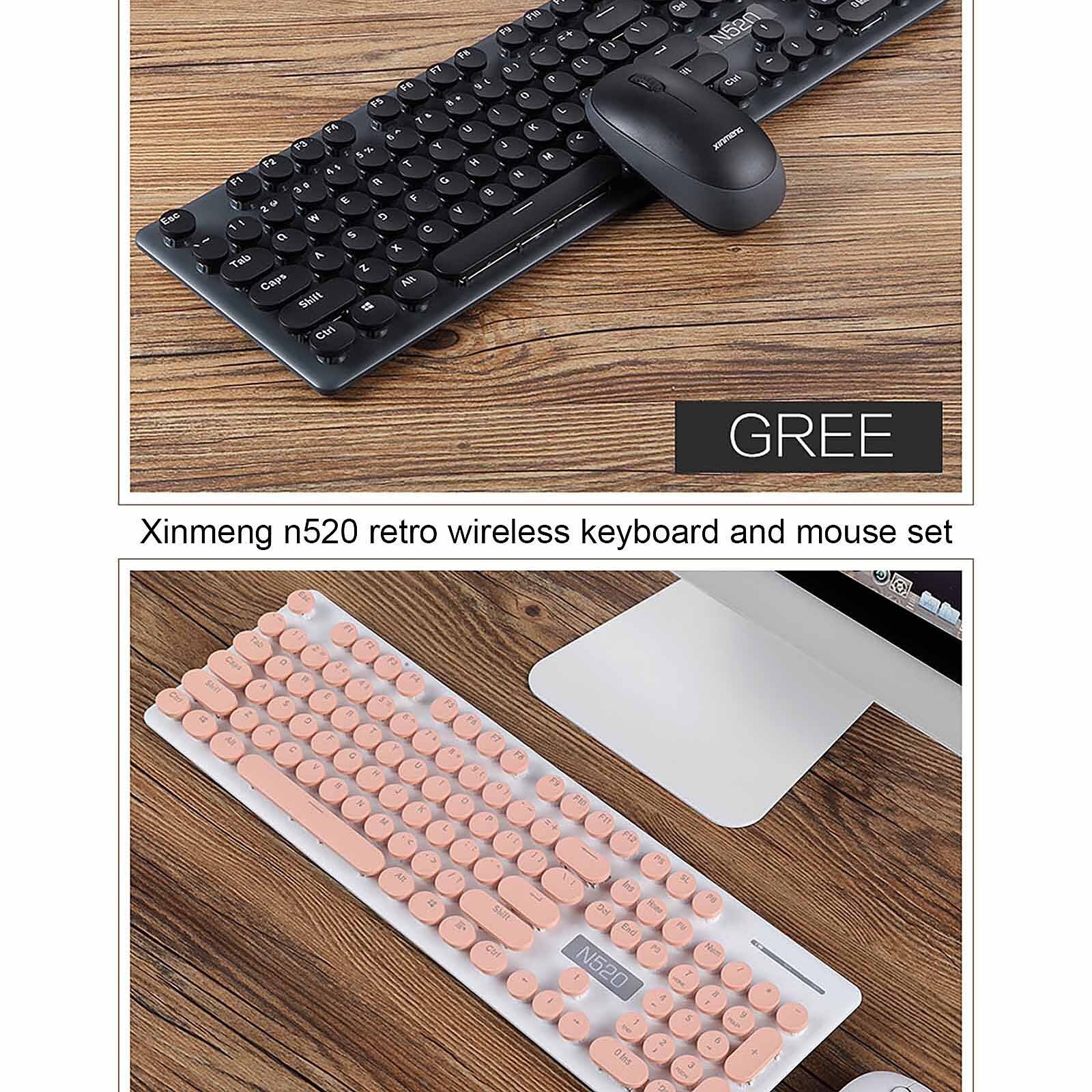 Retro Style Wireless N520 Keyboard And Mouse Set 2.4G Wireless Keyboards And Mouses 1600DPI Mouse Combo For Office And Game