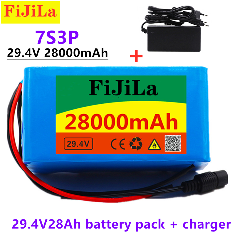 24v 28ah 7s 3p 18650 litiumbatteri 29,4 v 28000 mah elektrisk sykkel moped/elektrisk/litium--ionen batteri + ladegerät