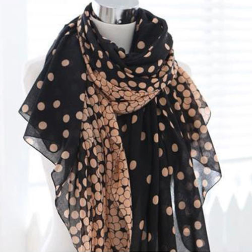 160 x 60cm dame chiffon bløde tørklæder dame lang wraps sjal vinter silke prik printet tørklæde sort/pink