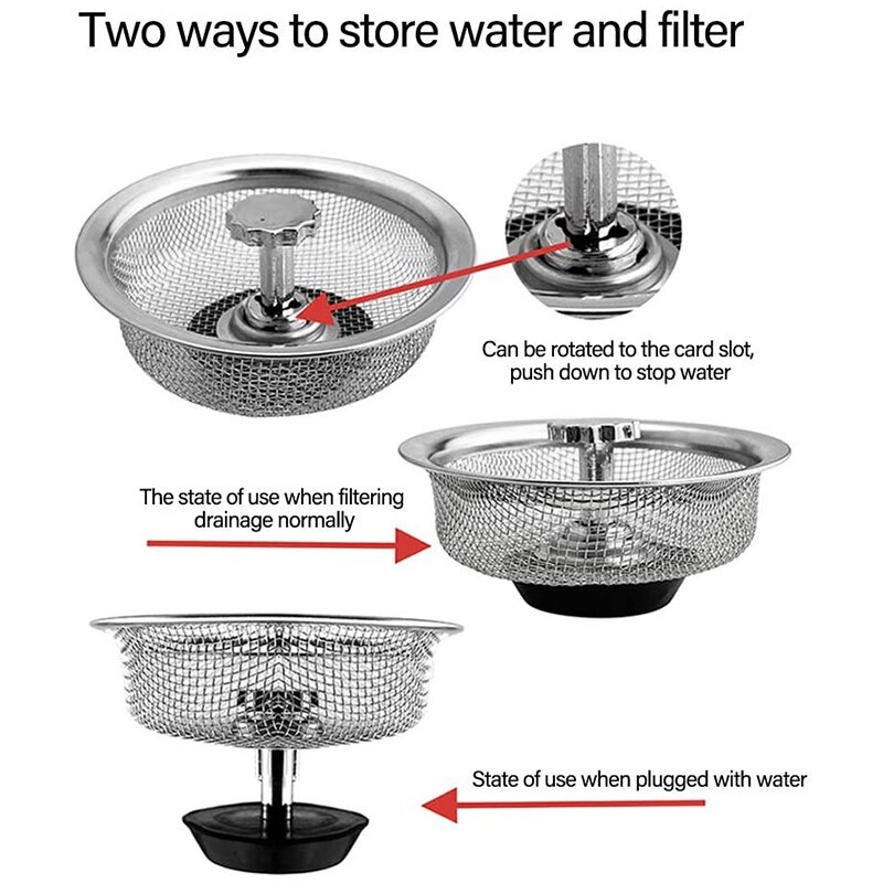 Kitchen Sink Drain Strainer, Basket Catcher Strainer, 3.3 Inch Diameter Stainless Steel Sifter Strainer 2 Pack