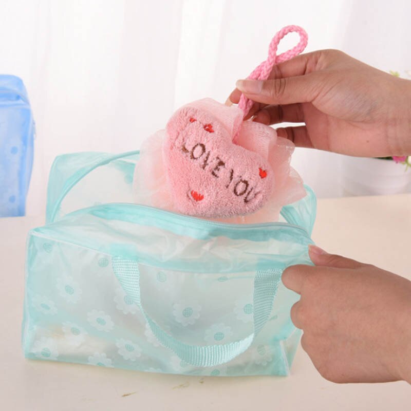 Floral Cosmetics Bag Save Space Waterproof Make Up Organizer PVC Toiletry Bathing Storage Transparent Travel Accessories