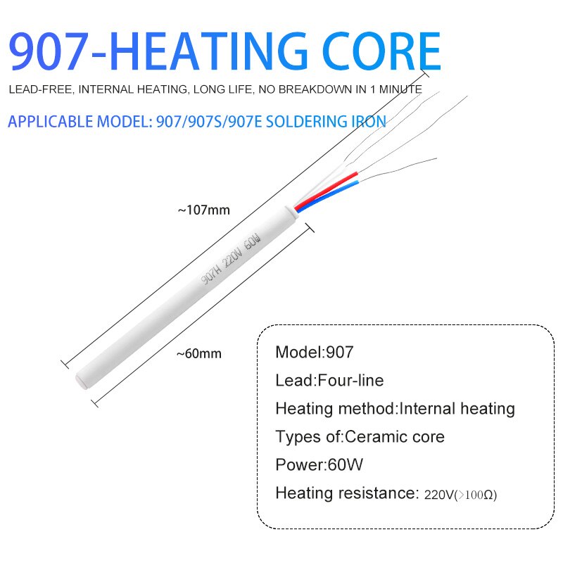 200W Electric Soldering Iron Heater Adjustable Temperature Ceramic Internal Heating Element For 907 926 927 936 Solder Iron