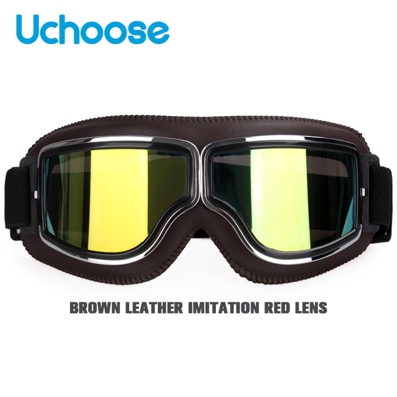 Winddichte motorhelmbril Leer Veiligheid Beschermend Antireflectie Motocross Cross-country Steampunk Glas Verschillende stijlen: Ivoor