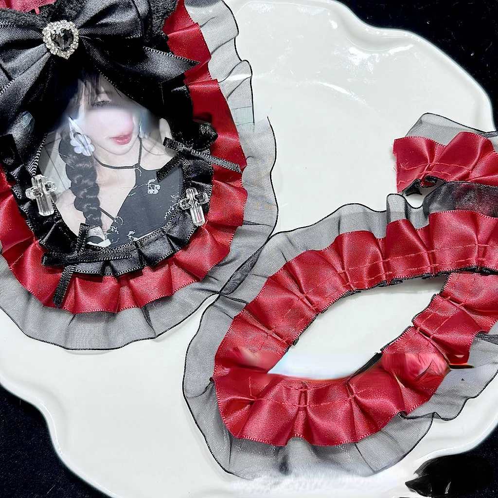 Cinta de encaje plisado de satén de Organza de doble capa, 1 metro, 3,8 CM de ancho, bolsas de Lolita, tela decorativa, adorno de volantes, decoración de bolsa Ita DIY: Plata