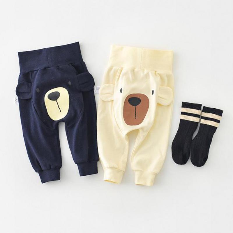 2022 Pasgeboren Broek Baby Jongens Casual Elastische Hoge Taille Broek Peuter Meisjes Leuke Cartoon Bear Patroon Mode Harembroek