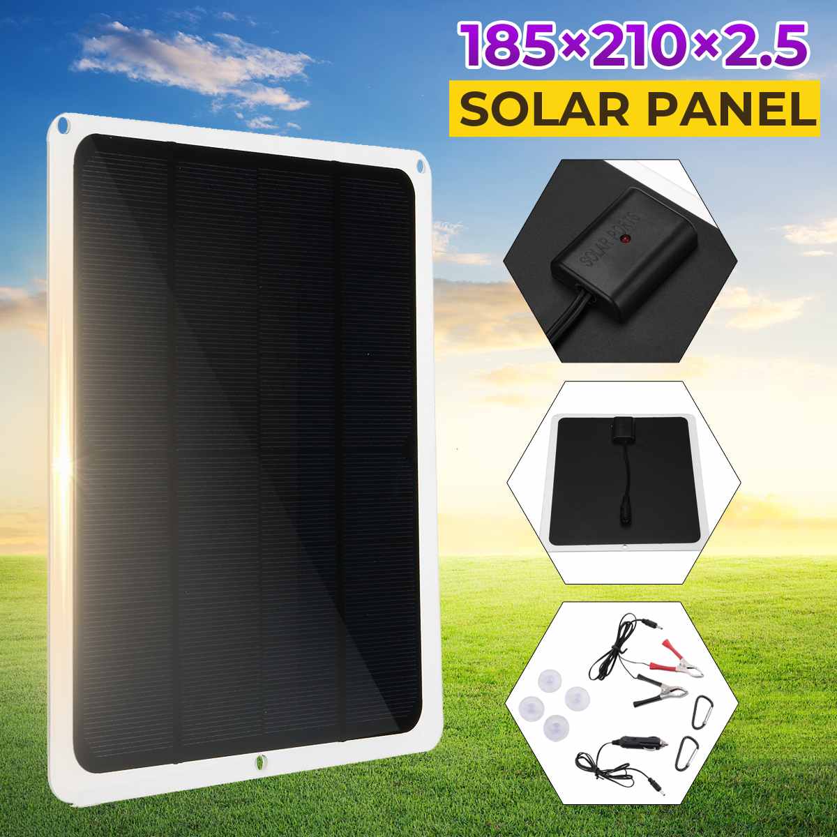 35W 18V Solar Panel Monocrystalline Solar Cell Solar Charger Controller with Alligator Clip Outdoor Rechargeable Power System
