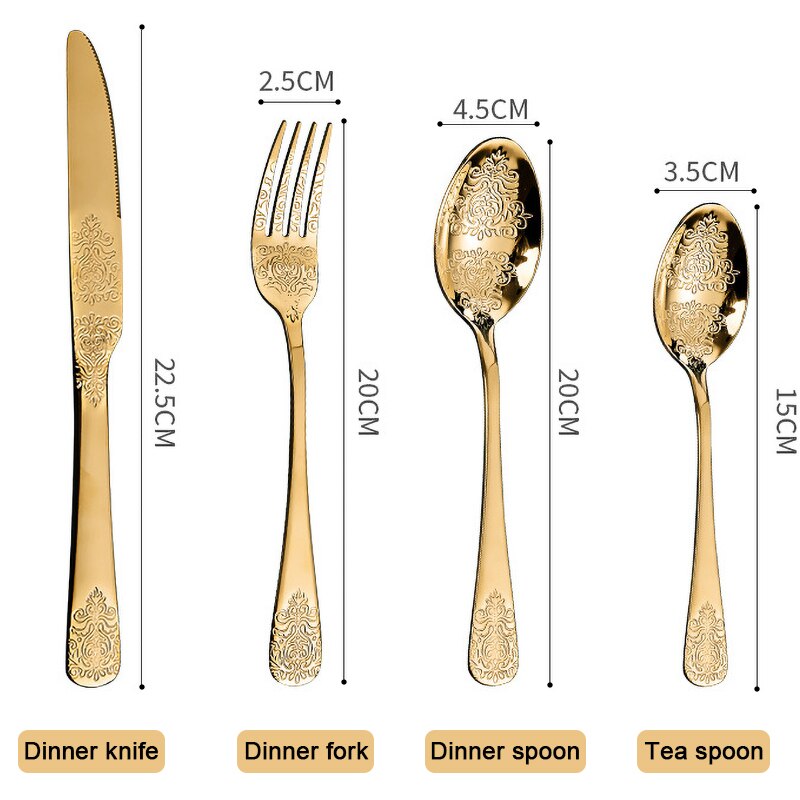 Golden Bestek Set, Europese Mes En Vork Lepel Reliëf Westerse Servies Retro Rvs Bestek Sets