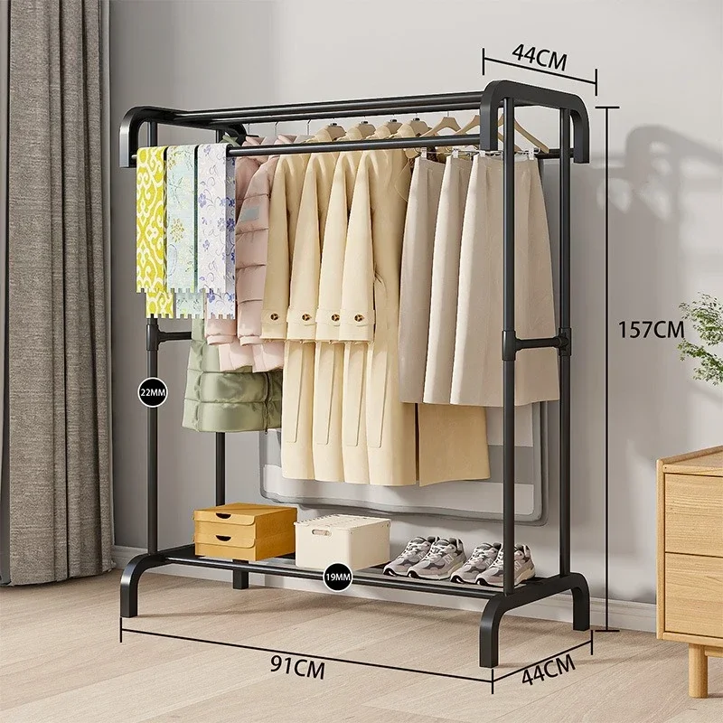 Porte-vêtements grand cintre Simple multicouche support de séchage au sol support de séchage ménage mobile intérieur roulant cintre: Black