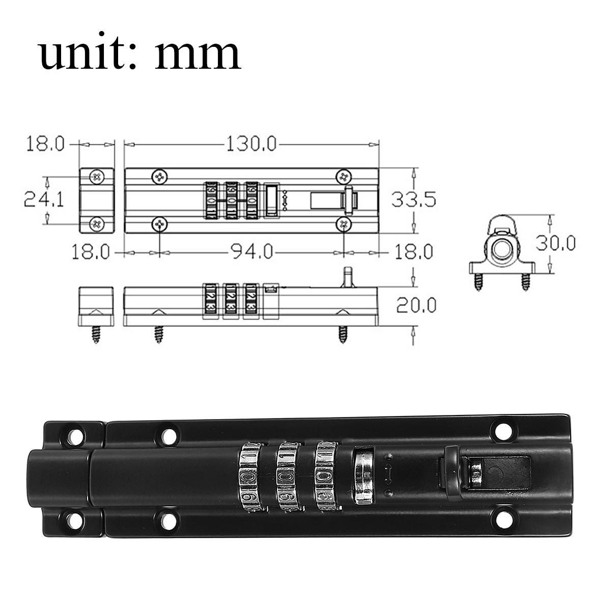Door Bolt Lock Sliding Combination Code Resettable For Gate Shed Garage Cabinet Safety Black White for Horizontal Vertical