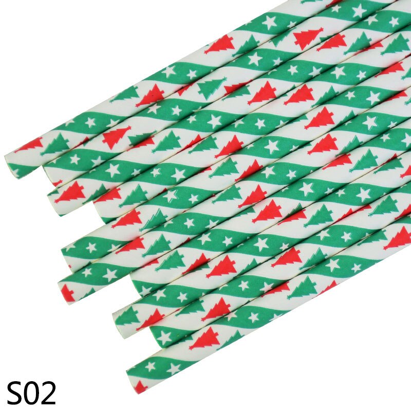 25 stuks kerst gestreepte papieren rietjes sneeuwvlok rietjes dinertafeldecoratie voor thuis jaar banket feestbenodigdheden navidad: S02