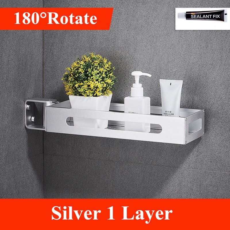 Bathroom 1\2\3 Tier Black Spice Rack Kitchen Pantry Rack Organizer Wall Hanging 180 Degree Rotating Corner Shelf: Silver 1 Layer