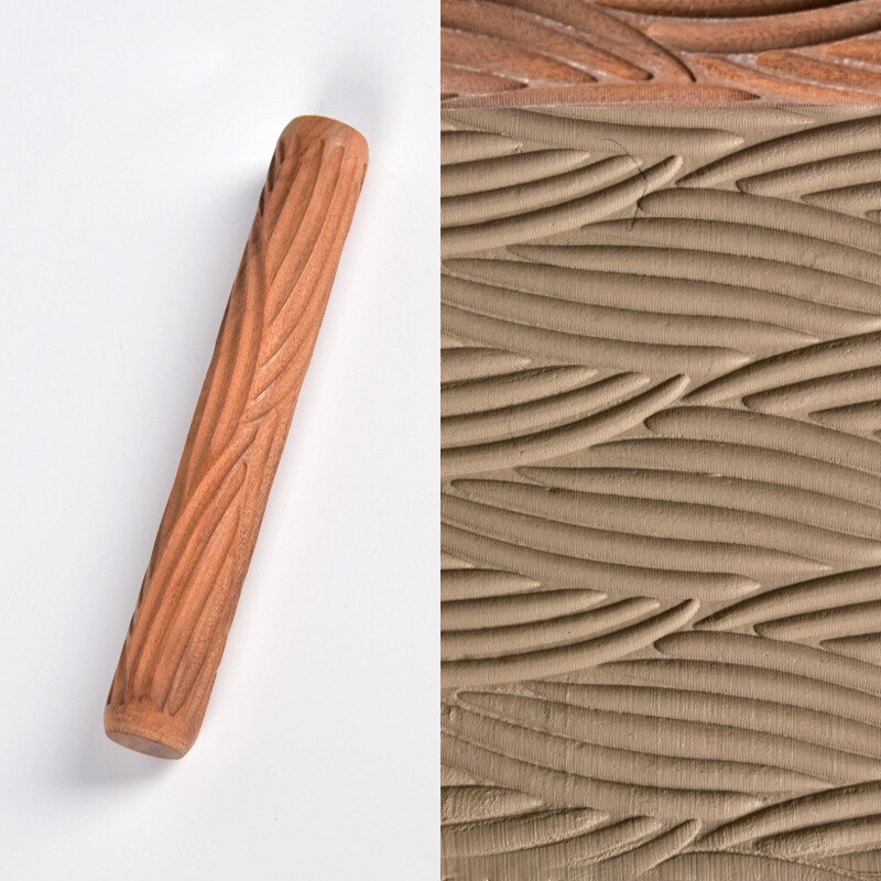 Wooden Texture Mud Pressed Roller Pattern Roller Rod Embossed Polymer Clay Rolling Pin Ceramic Pottery Art: ripple 12cm