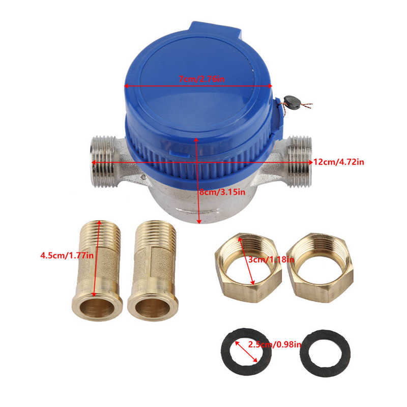 1/2in Copper Mechanical Water Meter Water Flow Gauge With Rotary Counter