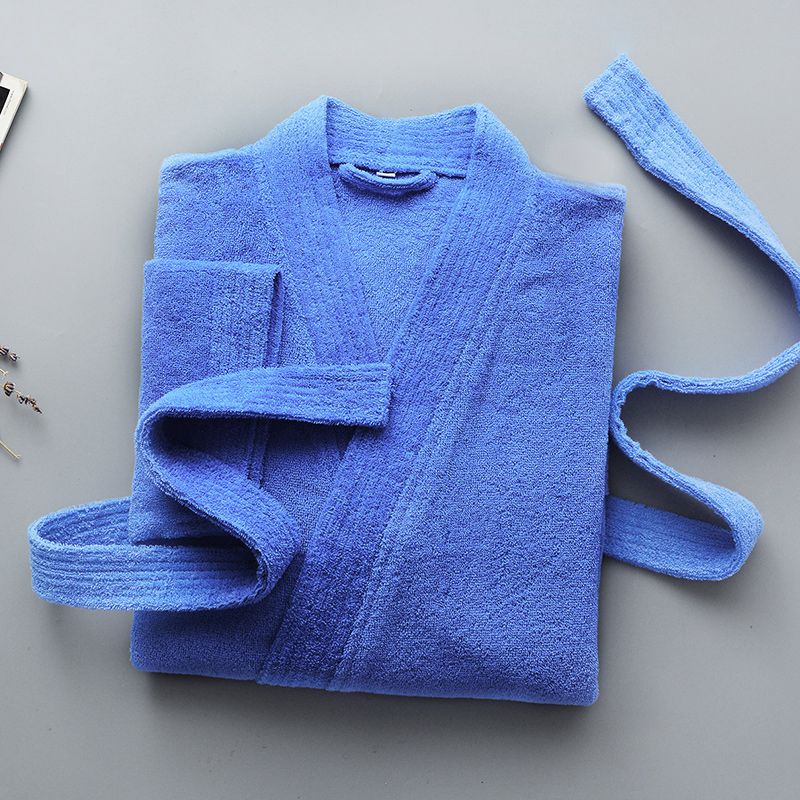 Men Bathrobe Long 100% Cotton Bathrobe Plus Size Suck Water Towel Thick Bath Robe Spa Sleepwear Bride Dressing Gown Men Robes: Blue / M(160-170cm)