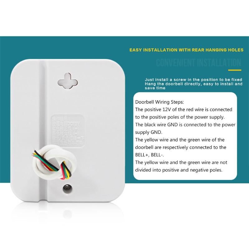 Sonnette filaire 12v cc, système de contrôle d&#39;accès de porte d&#39;hôtel/appartement/maison avec 4 fils sans piles pour un accès de sécurité