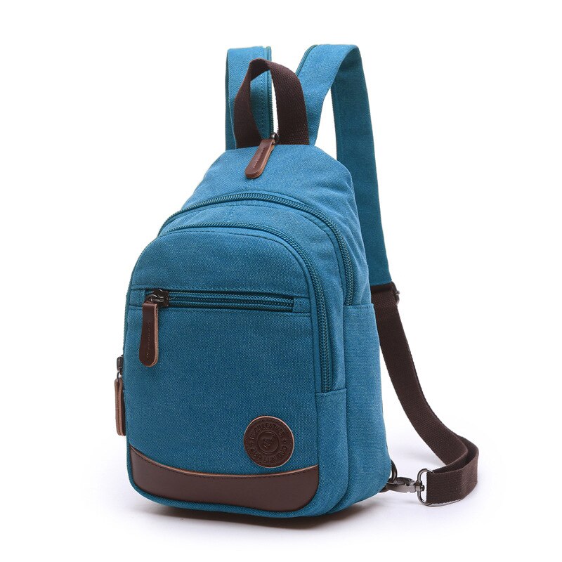 Boshikang Canvas Women Backpack School Bag Small Student Bag Female Shoulder Bag Zipper 8 Color Daily Chest Daypack: sky blue