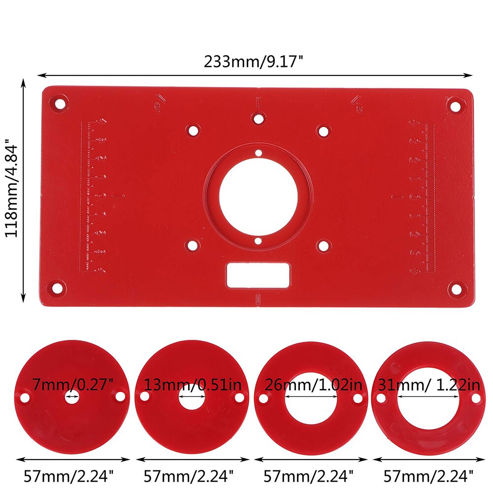 Aluminum Router Table Insert Plate Set Insert Screws for Woodworking Benches 235x120x8mm Router Table Insert Plate w/ 4 Rings
