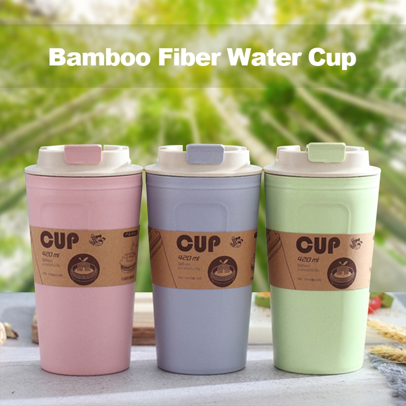 Tazas de café de fibra de bambú reutilizables, prácticas, portátiles, antideslizantes, ecológicas, para viajes en coche, útiles para exteriores, 420ml