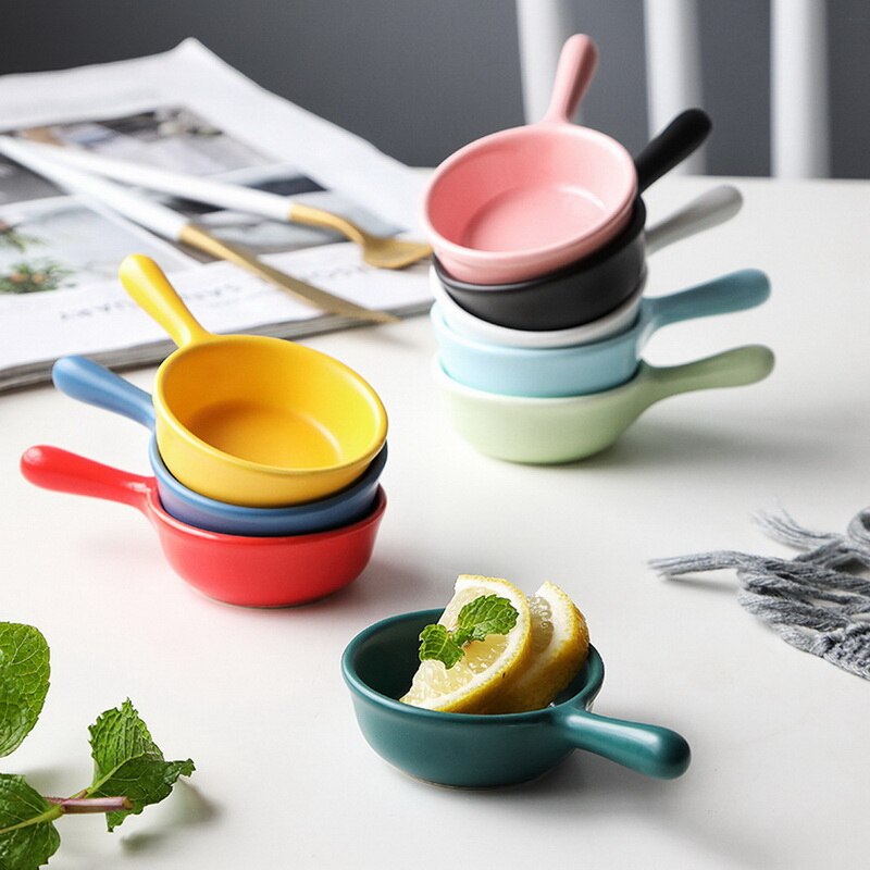 Miniplatos de cerámica de estilo japonés, vajilla de Color sólido, plato pequeño, tazón, taza de leche, vajilla de porcelana