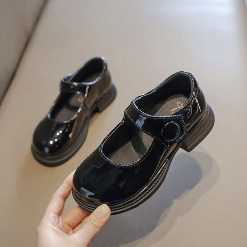 Children Leather Shoes Girl Flats Shoes Girls Princess Shoes Student Party Casual Shoes E683: Black / 36(Insole 22CM)