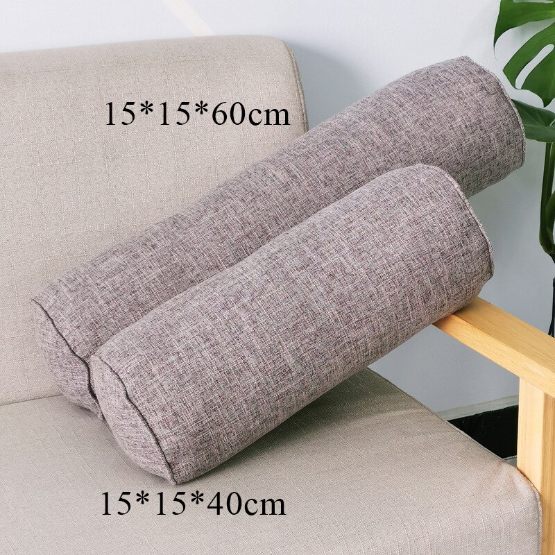 Coussin rond et Long de couleur unie, coussin amovible en lin lavable, coussin de lit en rouleau, Support de tête et de dos léger, colonne de voyage: Gris clair / 15x15x60cm