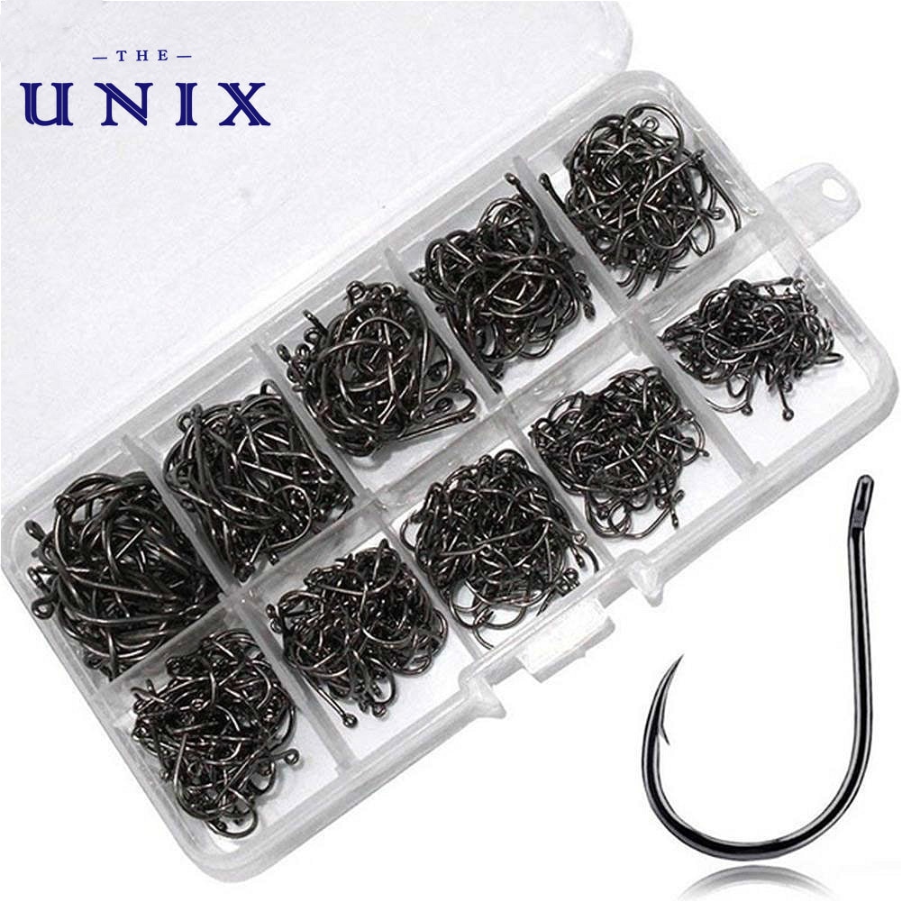 3#-12# 100 stuks/doos vishaak met hoge koolstofstaal weerhaak 10 series in vliegvissen haak worm vijver visaas houder jig gat pesca