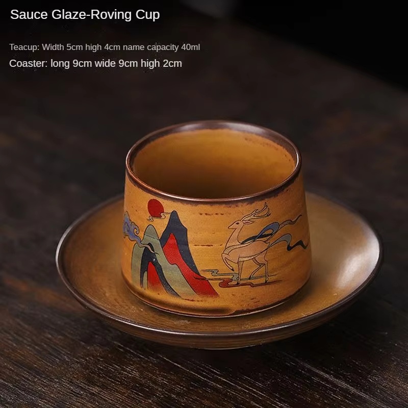 Handmade Ceramic Coffee Mug with Wooden Handle - Retro Tea Cup, Office Water Cup Filter , Unique Birthday: DEEP BLUE