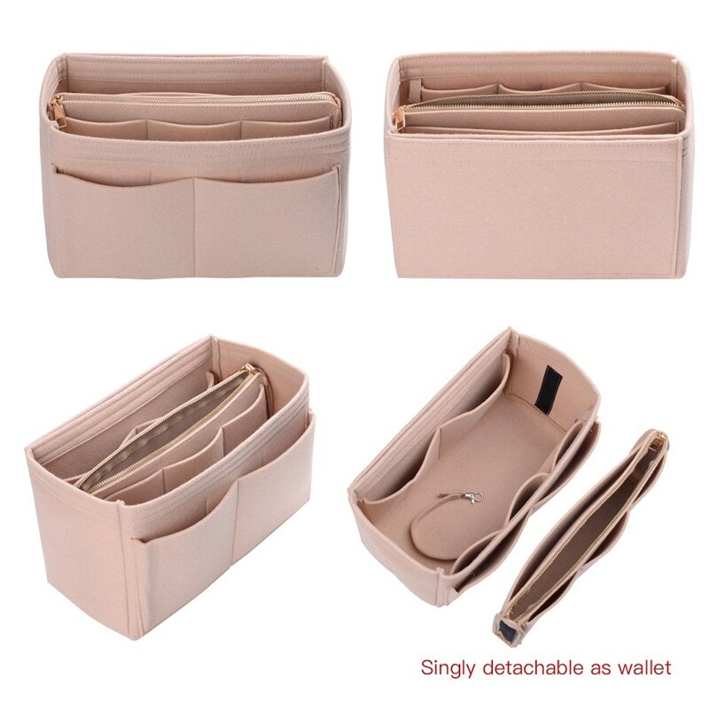 Popular Women's Makeup Organizer Felt Cloth Insert Bag Multi-functional Travel Cosmetic Bag Girl Storage Toiletry Liner Bags