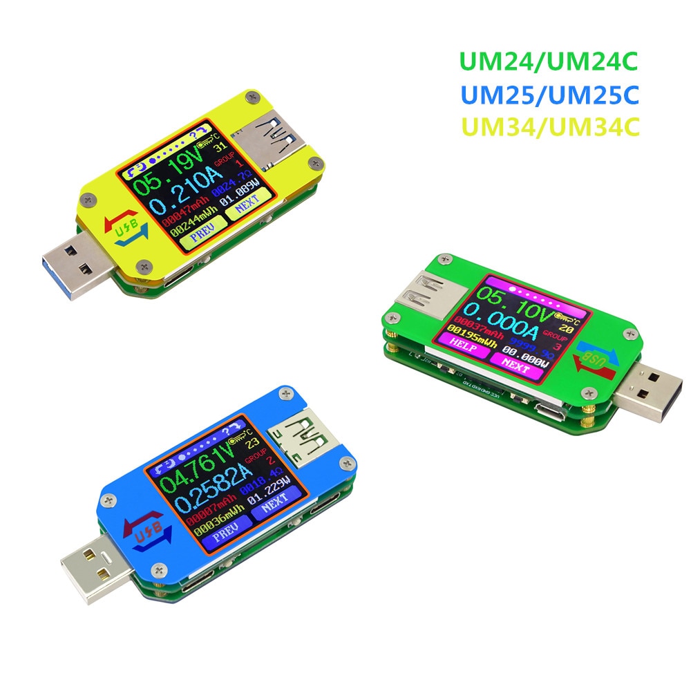 UM34/UM34C UM24/UM24C UM25/UM25C voltmètre cc ampèremètre tension testeur de courant tension batterie Charge USB testeur LD25/LD35 HD25