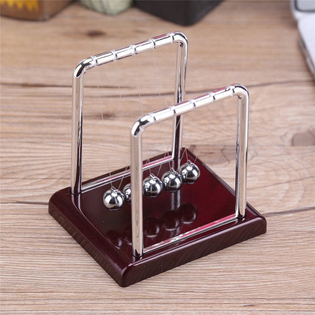 Newtons Cradle Balance Balls With Mirror Black Wooden Base Fun Gadget Pendulum For Office And Home Decoration-Mirror Ball