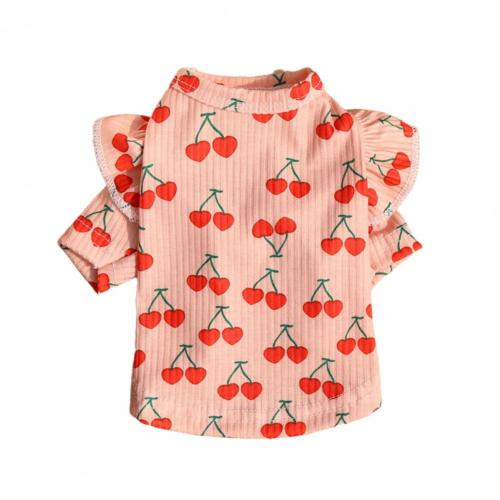 Disfraz de perro con estampado de cerezas, blusa de tela de poliéster con cuello redondo, agradable para la piel, para la vida diaria, , 80%: Rosa / L