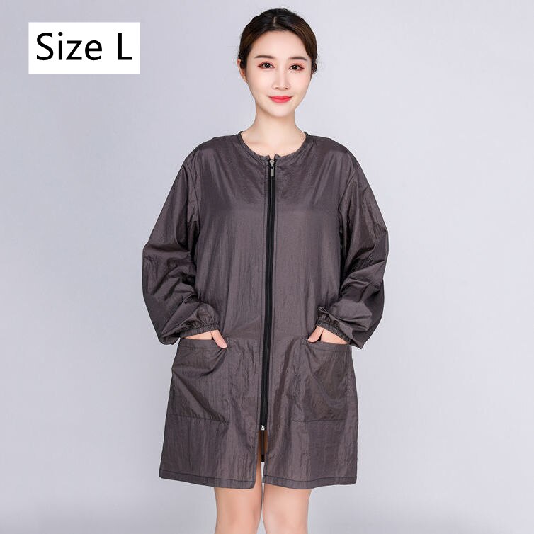 Thin Pet Groomer Work Clothes Not Stick Hair Barber Hairdresser Haircut Overalls Breathable Slightly Waterproof Uniform Y0708: Gray long sleeve