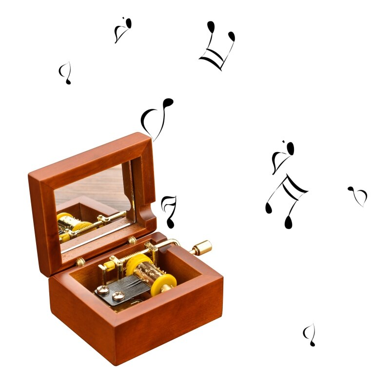 Boîte à musique musicale de bijoux en bois de luxe boîte en métal de 18 notes avec le mouvement de secousse de main de miroir