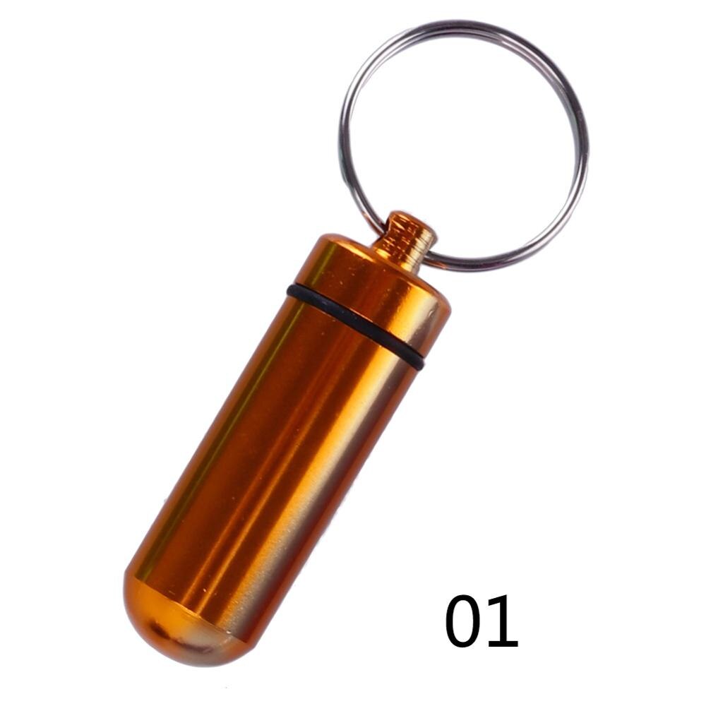 5 stk/parti vandtæt aluminium pilleæske medicinæske beholder flaskeholder nøglering udendørs pilleæske pilleæske bærbar  #273518: Guld