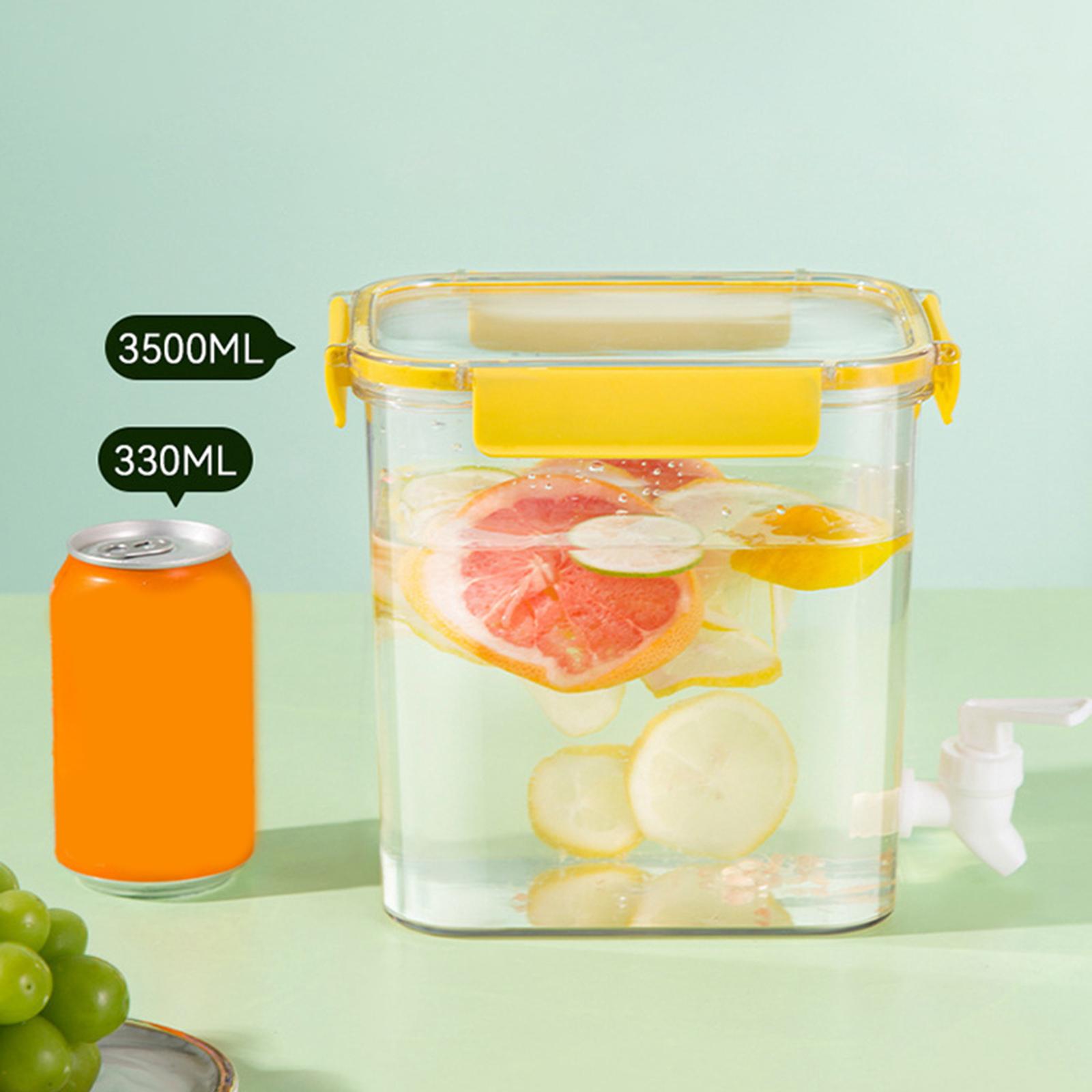 Beverage Dispenser Cold Water Cold Drink Bucket BPA Free Leak Free Refrigerator Cold Kettle for Iced Tea, Lemonade, Juice: Yellow 3.5L