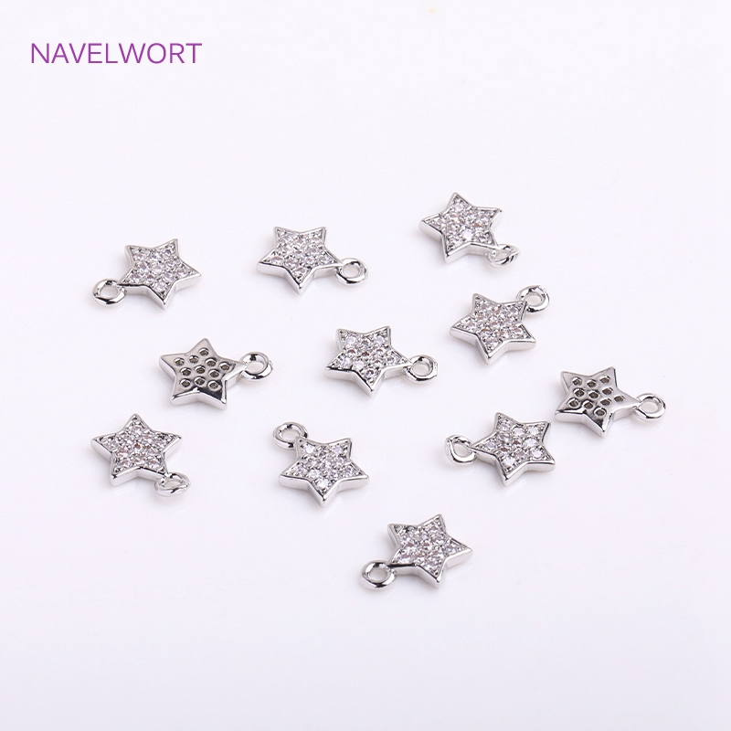 Pendientes de pentagrama chapados en oro de 14K, 7,5mm, bonitos dijes con incrustaciones de circón, colgantes de estrella pequeña, accesorios para hacer joyería DIY,