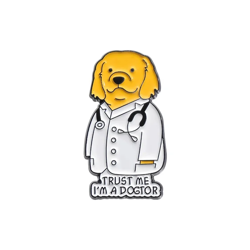 Alfileres esmaltados de pato para perro y Doctor, broches de animales, gatos y enfermeras, insignias de solapa de dibujos animados, ropa, mochila, de joyería para amigos: Bañado en rodio de imitación
