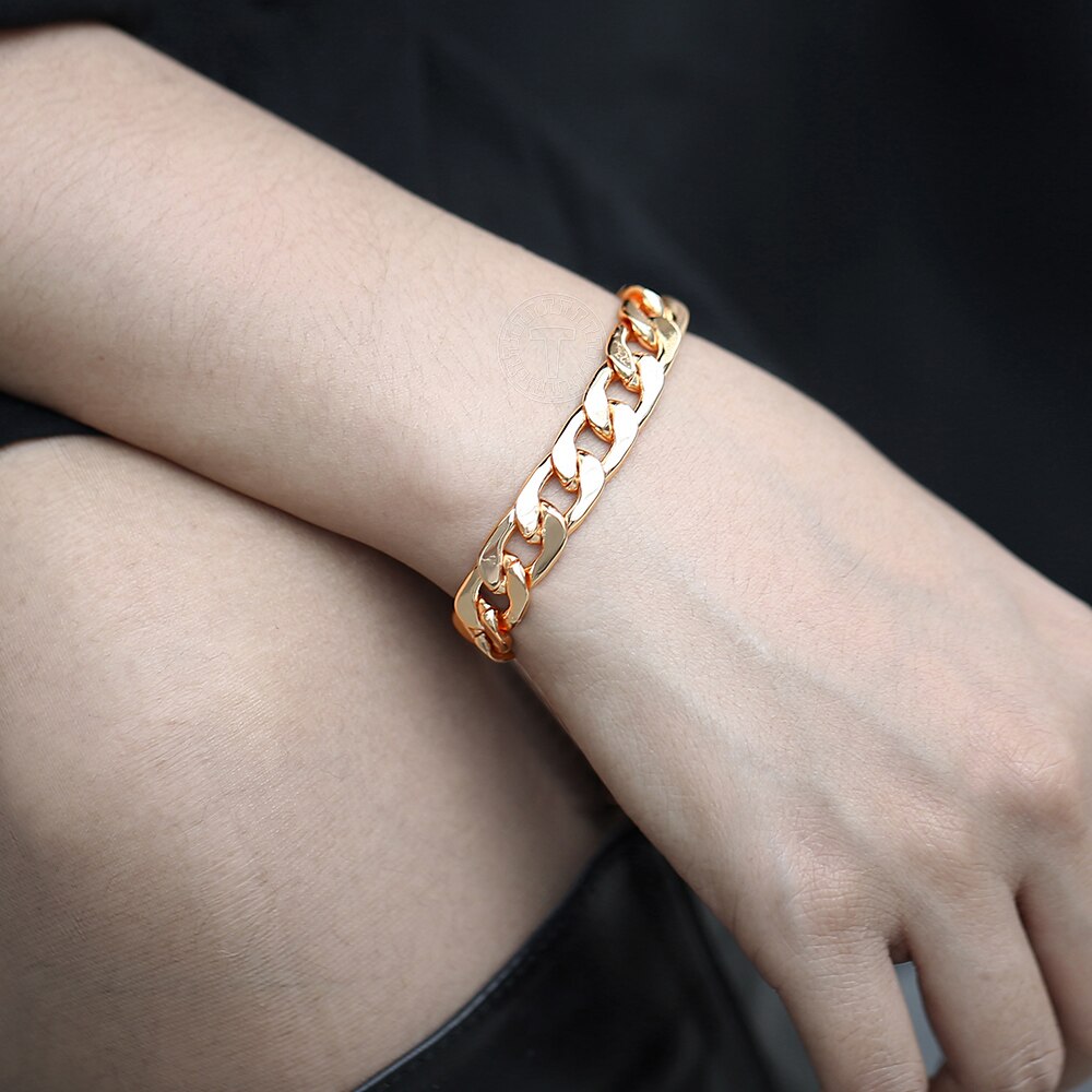 10mm 585 Rose Gold Curb Figaro Link Chain Bracelet for Women Men Lobster Clasp 20cm Jewelry Accessories DCBM05